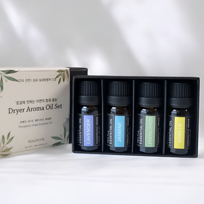 레노포프 건조기 양모볼 에센셜오일 4종세트 100% 천연 울 섬유 실내 방향제 아로마 오일, 10g, 4개, 1세트
