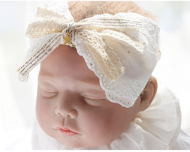 NeiTiri 嬰幼童純白蕾絲蝴蝶結髮帶 寶寶髮飾頭飾