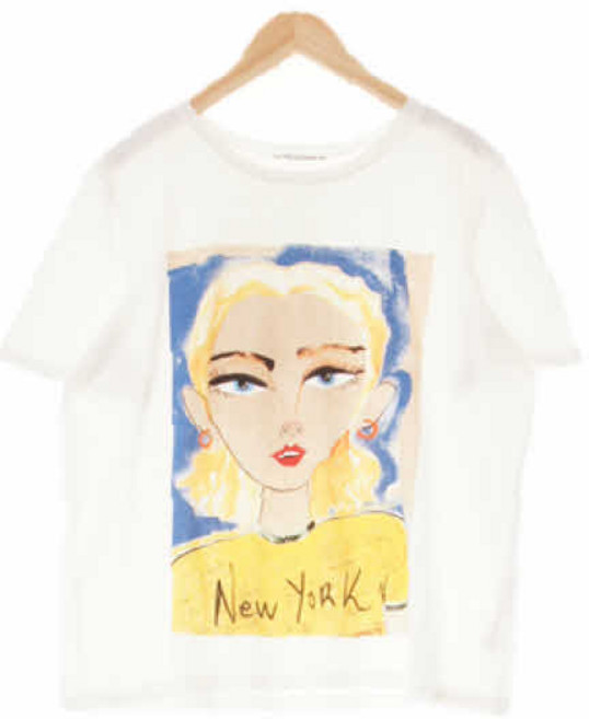 5636 자라 화이트 일러스트프린팅 면혼방 뉴욕우먼반팔티 [L]