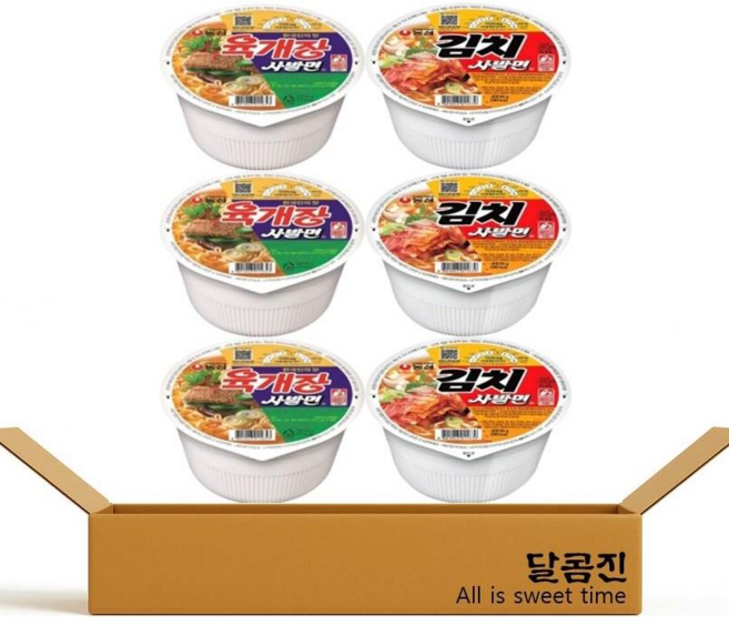 농심 컵라면 사발면 김치사발면 3P + 육개장사발면 3P, 1박스