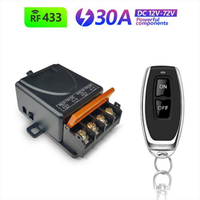 무선원격제어기 무선스위치 433Mhz 제어 30a DC 12V 24V 48V 72V 고출력 RF 릴레이 수신기 펌프 조명 램프 LED 70m 범위, 1R 1M, 1개