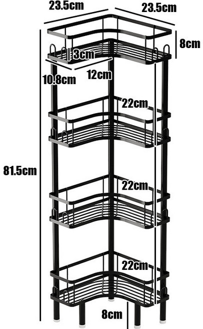 Kapok Nook 廚房轉角置物架, 1個, 黑色4層(22cm層高), 黑色, 4層(22cm層高)