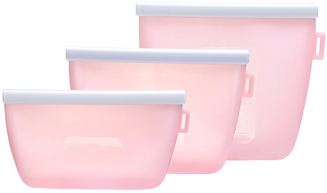 에이치 스토리 실리콘 보관팩 친환경 밀폐 다회용 실리콘봉투 실리콘지퍼백 500ml+1000ml+1500ml 3종 세트, 핑크색, 1세트