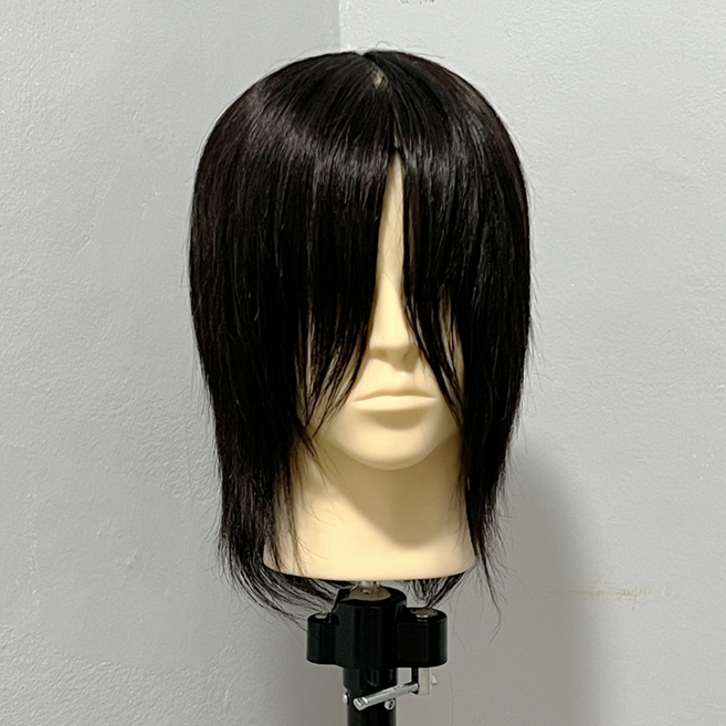 [앤첼라코] 올인원 100% 인모 남자 드라이 통가발 커트 연습용 남성, 1개, 블랙