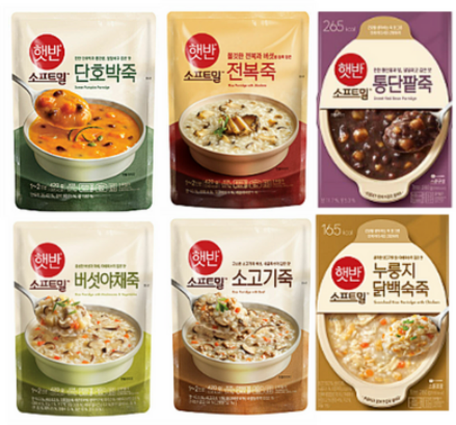 비비고 죽 6종 단호박죽450g + 전복죽450g 소고기죽450g 버섯야채죽450g 통단팥죽280g 누룽지닭백숙죽280g, 420g, 2세트