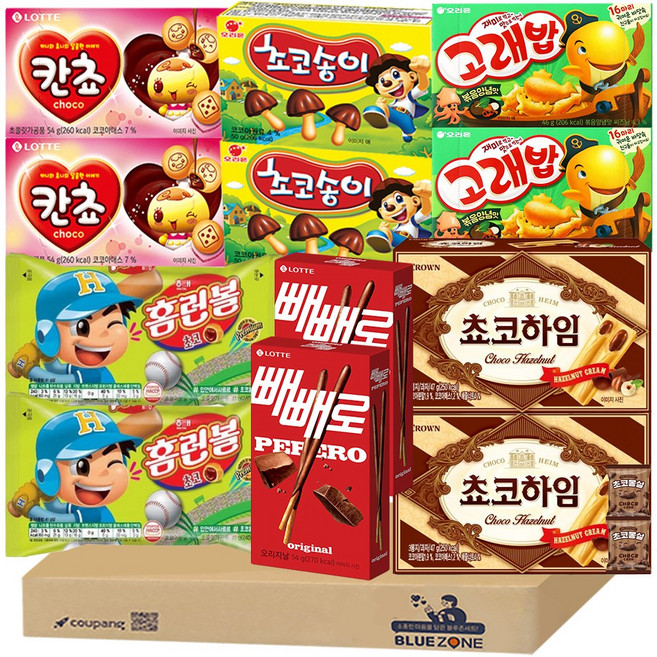 과자모음 A세트 초코송이2개 홈런볼2개 칸쵸2개 빼빼로2개 쵸코하임2개 고래밥2개 몽실2개, 14개, 과자