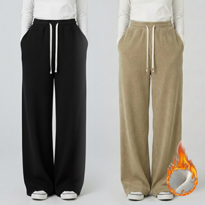 여자 기모 코듀로이 바지 밴딩 스판 여성 골덴 겨울 팬츠 와이드