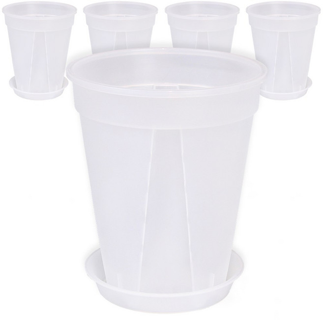 파파가든 (롱 슬릿화분 + 받침) 세트 플라스틱 화분, 투명, 5개