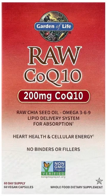 Garden of Life Raw CoQ10 가든오브라이프 로우 코큐텐 200mg 60베지캡슐, 1개, 60정 - 쿠팡