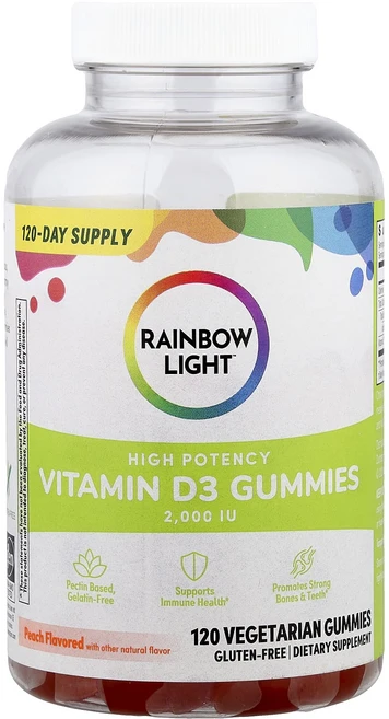 Rainbow Light 비타민D3 구미젤리 고효능 복숭아 맛 2000IU 식물성 구미젤리 120개, RainbowLight비타민D3구미젤리고효능복숭아맛20 - 쿠팡