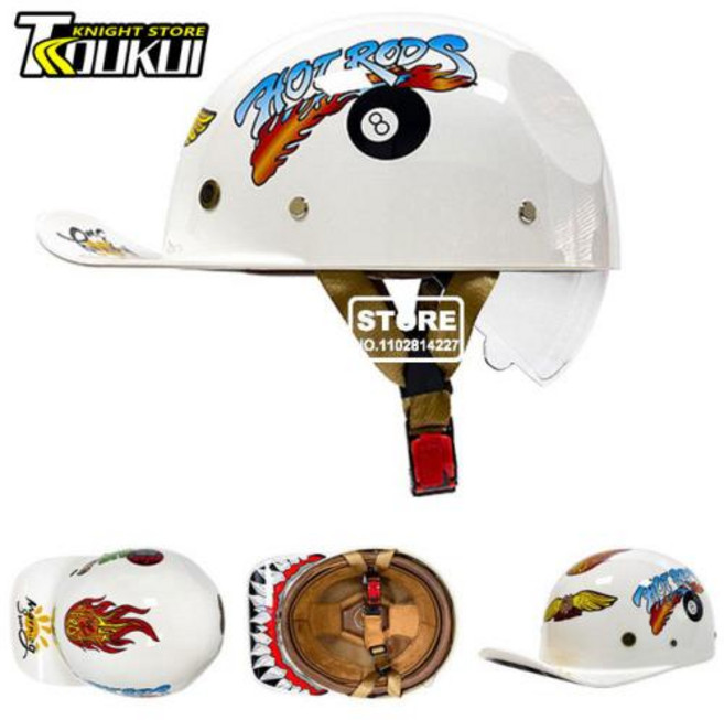 빈티지 오토바이헬멧 바이크용품 레트로 모토 헬멧 오토바이 하프 야구 모자 개성 있는 사이클링 남녀공용, 9) QKE005-3 - M