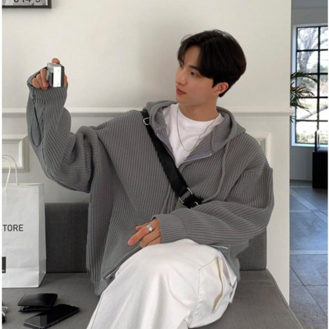 스타일닥터 남성 더블 집업 후드 니트 카디건 루즈핏 니트 코트 잘 패션 맨투맨