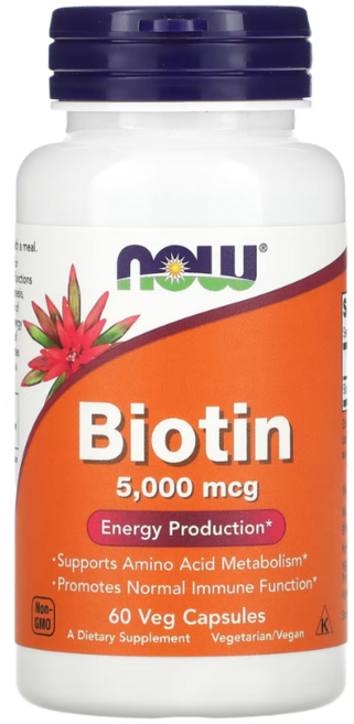 Now Foods 비오틴 5 000 mcg 식물성 캡슐 60 마리 [제품], 60정, 1개