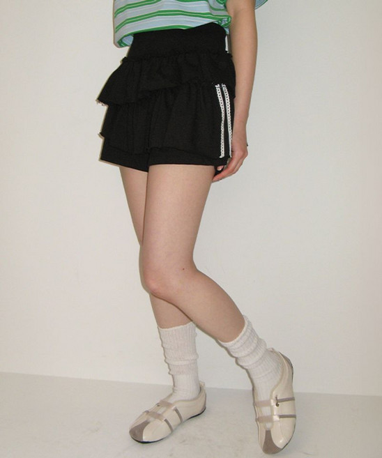 RONRON IRREGULAR RUFFLE 팬츠KIRT 블랙