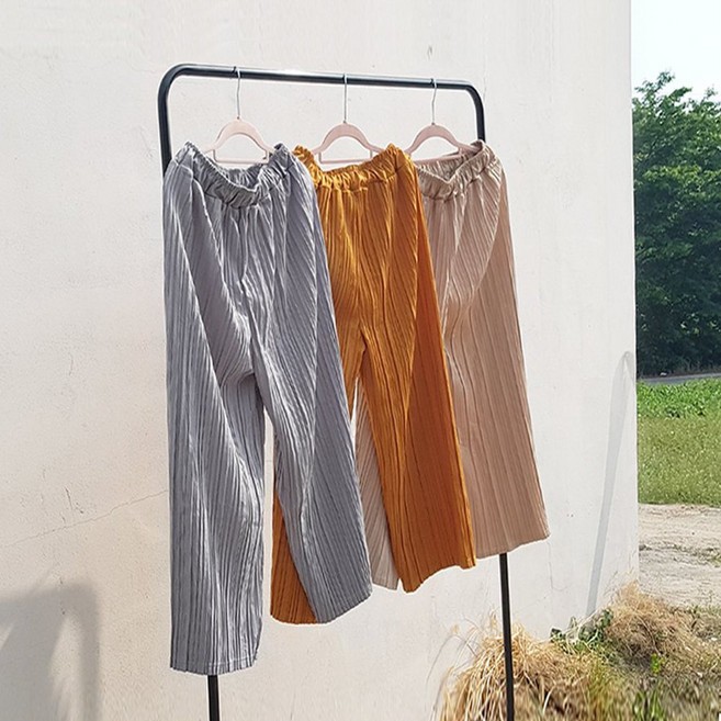 마른파이브 여성용 봄가을 빅사이즈 밴딩 플리츠 주름 바지