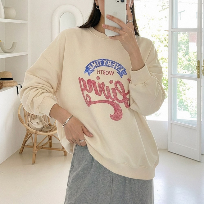 데일리앤 타이밍 여성 빅사이즈 루즈핏 봄 캐주얼 맨투맨 긴팔 티셔츠