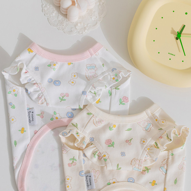 오프닝뮤즈 데이지바니 프릴 티셔츠 국산 강아지옷 오가닉 실내복, 1개, 아이보리