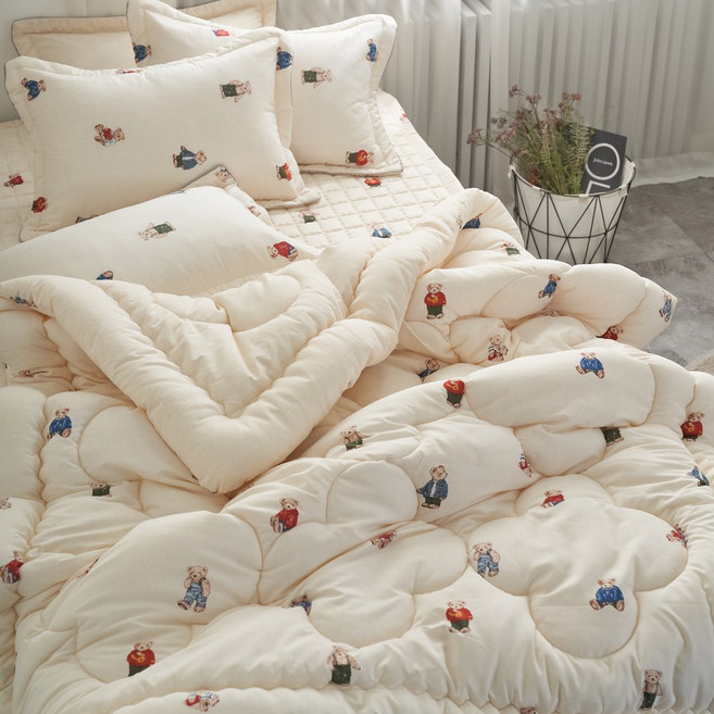 먼지없는 향균솜 테디베어 캐릭터 여아 알러지케어 부드러운 어린이침구 키즈이불세트 슈퍼싱글 사계절 차렵이불