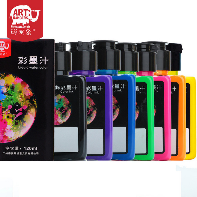 ART RANGERS 聰明象 兒童彩墨汁 水洗彩色墨水 顏料 120ml/500ml, 120mL毫升,熒光桔黃