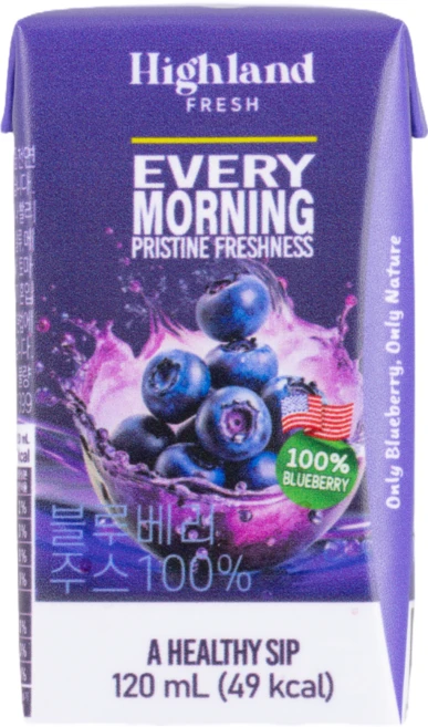 하이랜드프레쉬 100% 블루베리주스 무설탕 무첨가 NFC 블루베리착즙, 24팩, 120ml - 쿠팡