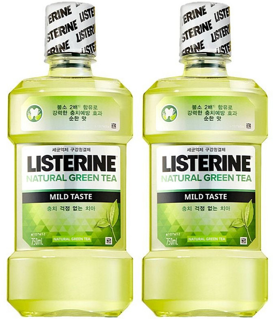 리스테린 750ml x 2개 내추럴 그린티(마일드) 대용량 그린티 가 가글 구강청결제 불소