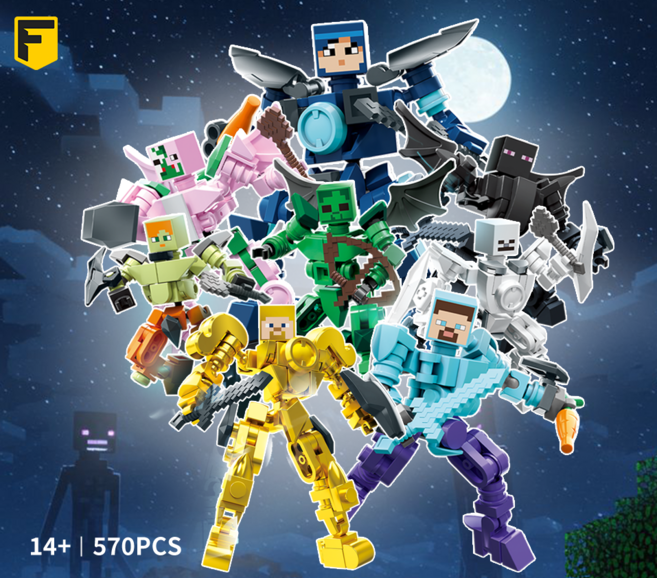 FunKKU 픽셀월드 기사 몬스터 로봇캐리터 피규어 8종 블럭세트pcs578, 1세트