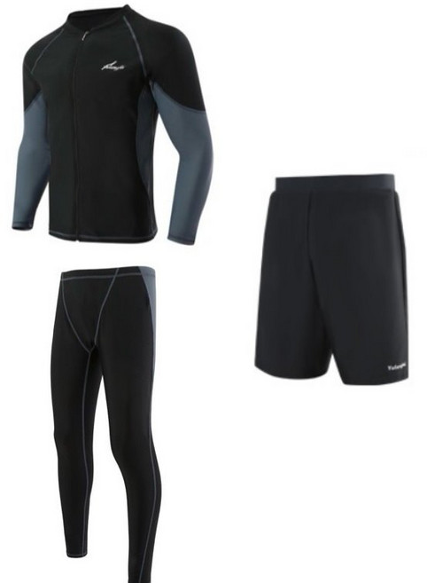 昊洋 新款加大碼水母衣 男長袖防曬泳衣 SPF 50, 3件組 (上衣+短褲+長褲),9XL (適合腰圍41-50）