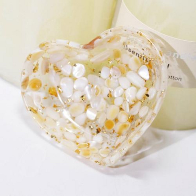 크리스탈싱잉볼 크리에이티브 크리스탈 치유 돌 수지 칩 하트 모양의 그릇 장식 홈 액세서리 책상 미니어처, White shell goldfoil