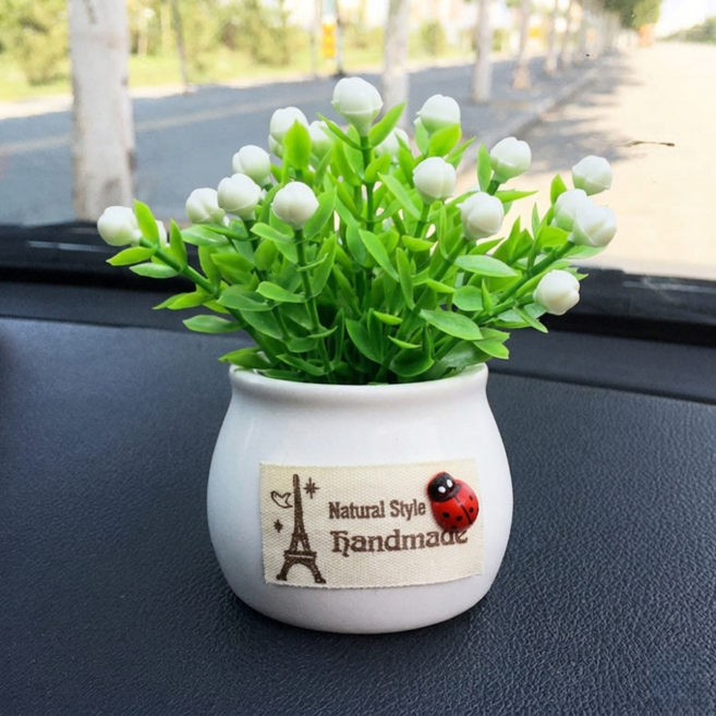 OFFCURVE 차량용 미니 화분 대쉬보드 인테리어 소품 장식, 1개, 길운 과일 하얀 화분