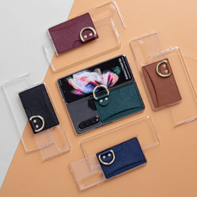 갤럭시 Z폴드 3 4 5 폴더블폰 케이스 천연소가죽 카드수납 지갑 포켓 하드케이스 핑거 링 고리