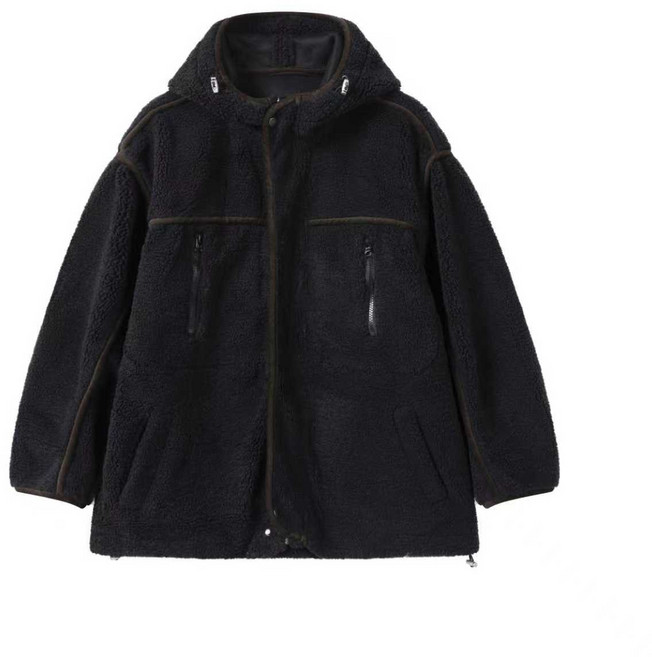 하와즈 뽀글이 배색 후드 점퍼 남여공용 형제룩 자매룩 겨울 점퍼