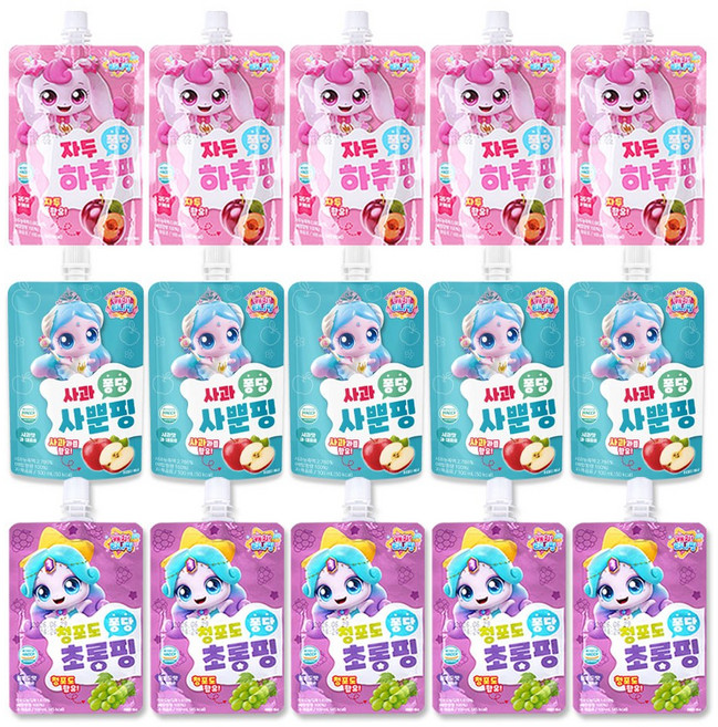 캐치티니핑 음료수 하츄핑 자두맛 사뿐핑 사과맛 초롱핑 청포도맛 3종 어린이음료수, 15개, 100ml