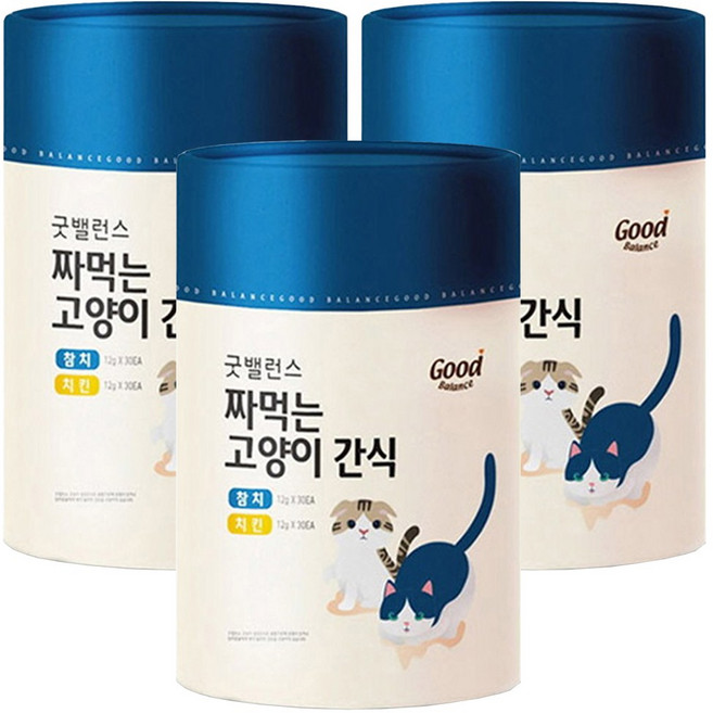 굿밸런스 짜먹는 고양이간식 플러스 12g 60입(참치30P치킨30P) 1개, 3개