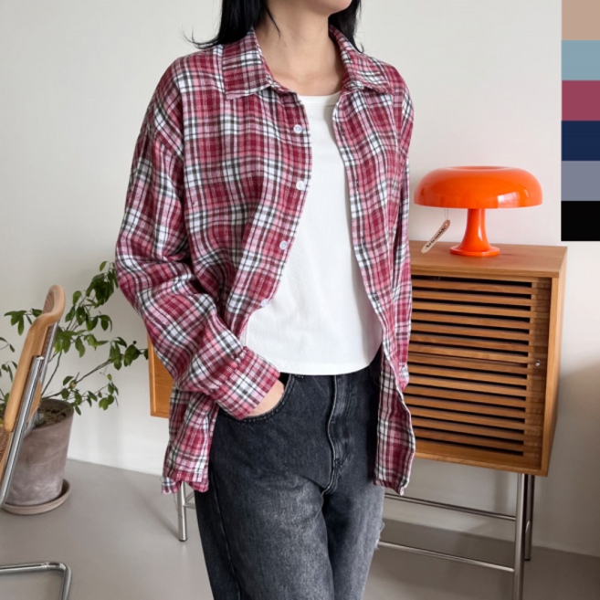 GPP SH724W 여자커플 모노 오버핏체크남방
