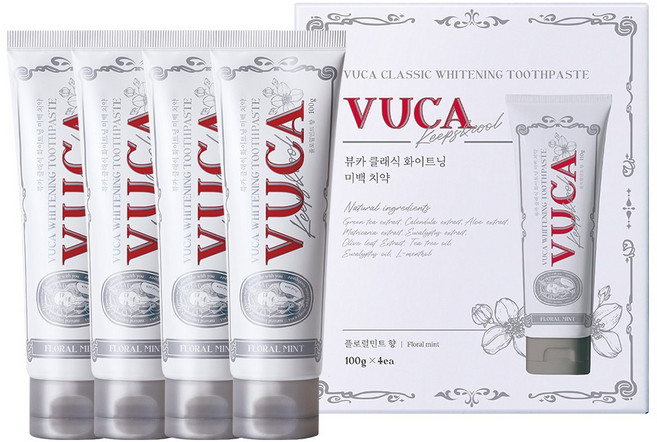 뷰카 화이트닝 미백 치약 플로럴민트향 100g 4개, 400g, 1개
