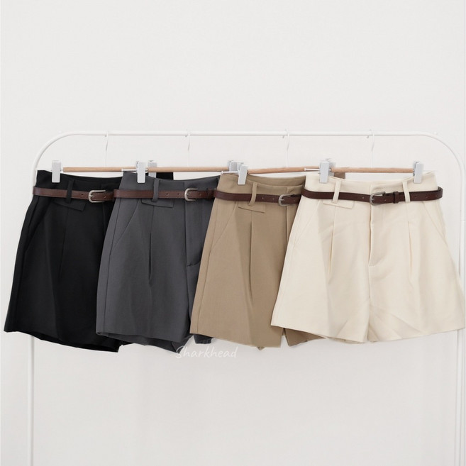 Sharkhead 西裝短褲，卡其、米白、全黑、深灰、灰、黑，含腰帶，A字挺版，遮胯寬