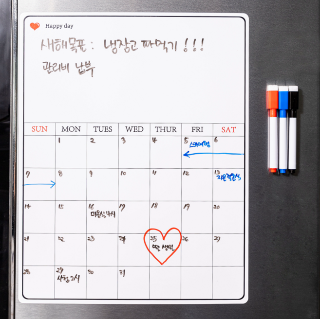 시옷시옷리빙 붙이는 냉장고 달력 자석 메모보드 스케줄 화이트 보드 판 캘린더, 1개