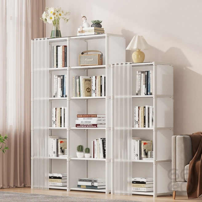 땡스리빙 심플 커튼 수납장 수납장 심플커튼수납장 다용도수납장 커튼형옷장 조립식수납장 피규어장식장, 2열 5단