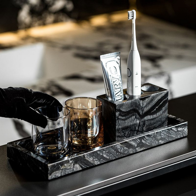 대리석 칫솔꽂이 호텔 보관 소품 욕실 인테리어 화이트 대형 2종 세트(3구멍) 1개, 화이트 대형 2종 세트(3구멍) × 1개