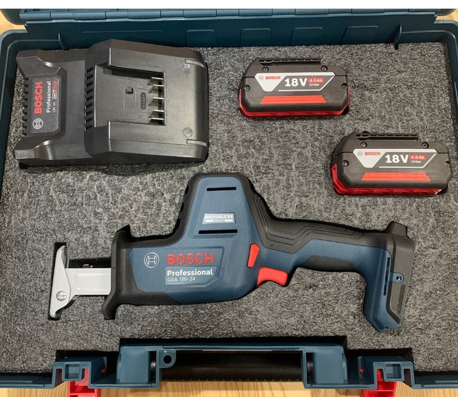 博世BOSCH GSA 18V-24鋰電無刷軍刀鋸 GSA18V-24 原廠保固, 1個, 主機+4.0雙電+充電器+提箱+內襯