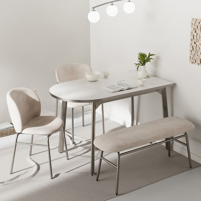 SUS 세론 LPM 식탁 반타원 1200, 3인용, 화이트(A타입 사각다리)