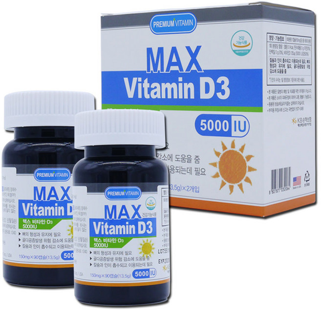 맥스 비타민 D3 5000IU 180캡슐 6개월분, 180정, 1개