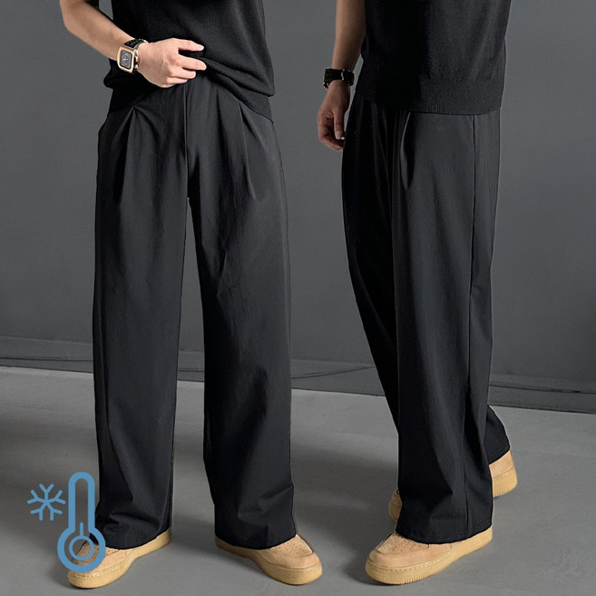 아이스팬츠 AZET막스아이스 남성 여름 쿨링 핀턱 스판 와이드 일자팬츠