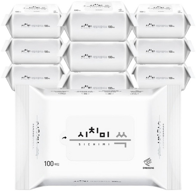 한스웰 시치미 쓱 데일리 물티슈 리필형 100매 10개, 50g, 100개입