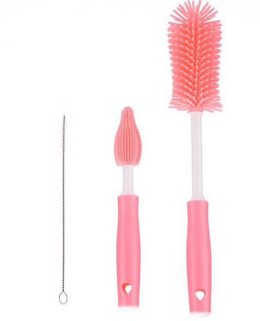 실리콘 젖병/젖꼭지/빨대 청소 브러쉬 세트 핑크 1세트