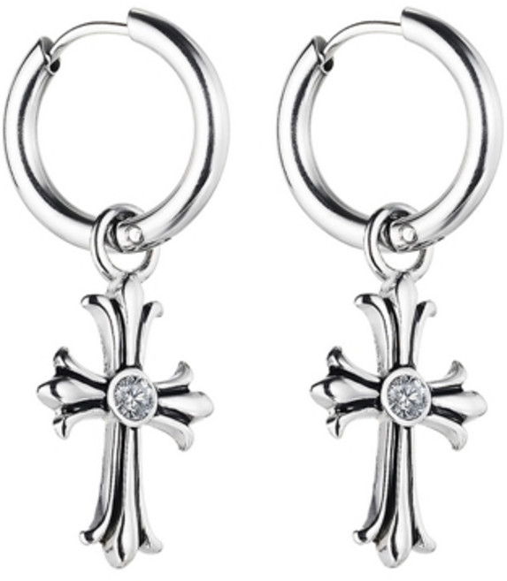 에르모사제이 맨즈 ME015 써지컬 스틸 십자가 링귀걸이 큐빅 남자 여자 커플 피어싱 귀걸이