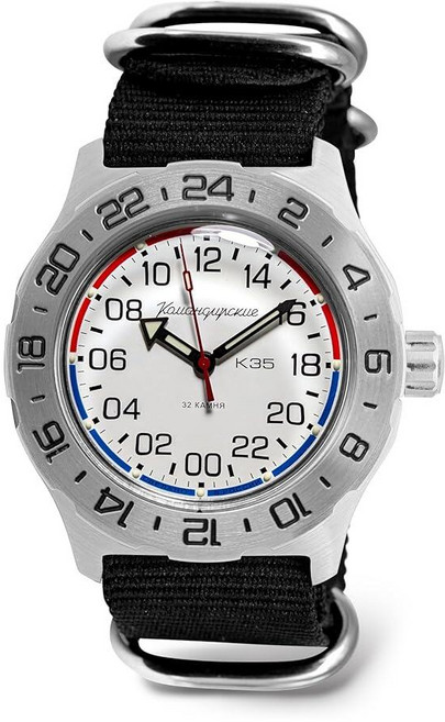 VOSTOK Komandirskie 35084 K-35 Automatic Watch | 24-Hour | 100M Water Resistance | Black Strap