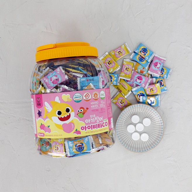 태양생활건강 핑크퐁 아기상어 아이비타 C D 플러스 아연 500p, 2개, 650g, 복숭아맛