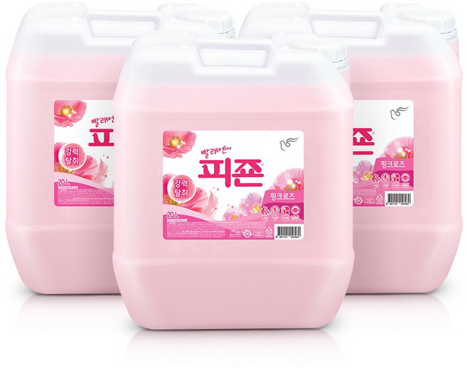 피죤 레귤러 섬유유연제 핑크로즈 본품, 20L, 3개