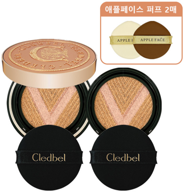 끌레드벨 리프팅 쿠션 글로우 파워 리프트 브이 본품(로즈골드)+리필+애플페이스 퍼프2매, 1개, 21호 본품(로즈골드)+리필+애플페이스 퍼프2매